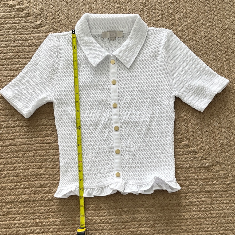 LOFT Ladies Textured White Button-Down Shirt - Picture 5 of 10